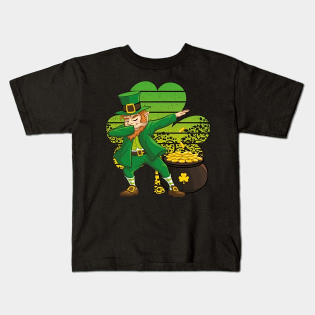 Dabbing Leprechaun St. Patricks Day Vintage Retro Clover Shamrock Kids T-Shirt by trendingoriginals